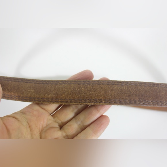 28”-32 Vintage Rusty Brown Sueded Leather Belt with Gold Brass Buckle Narrow - Picture 5 of 7